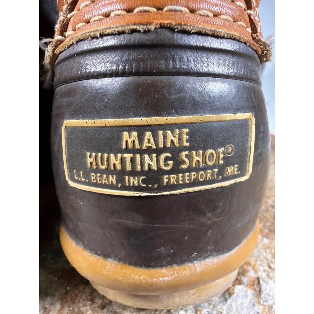 LL Bean Maine Hunting Shoe 10 Inch Duck Boots Brown Leather Mens 10 Made in USA